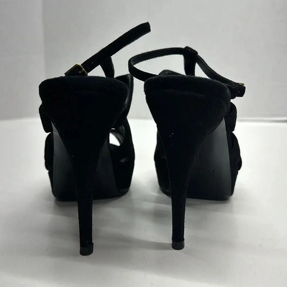 Yves Saint Laurent YSL High Heels Shoes Open Toe T-Strap Suede Black Size 37 / 7 - Picture 5 of 11